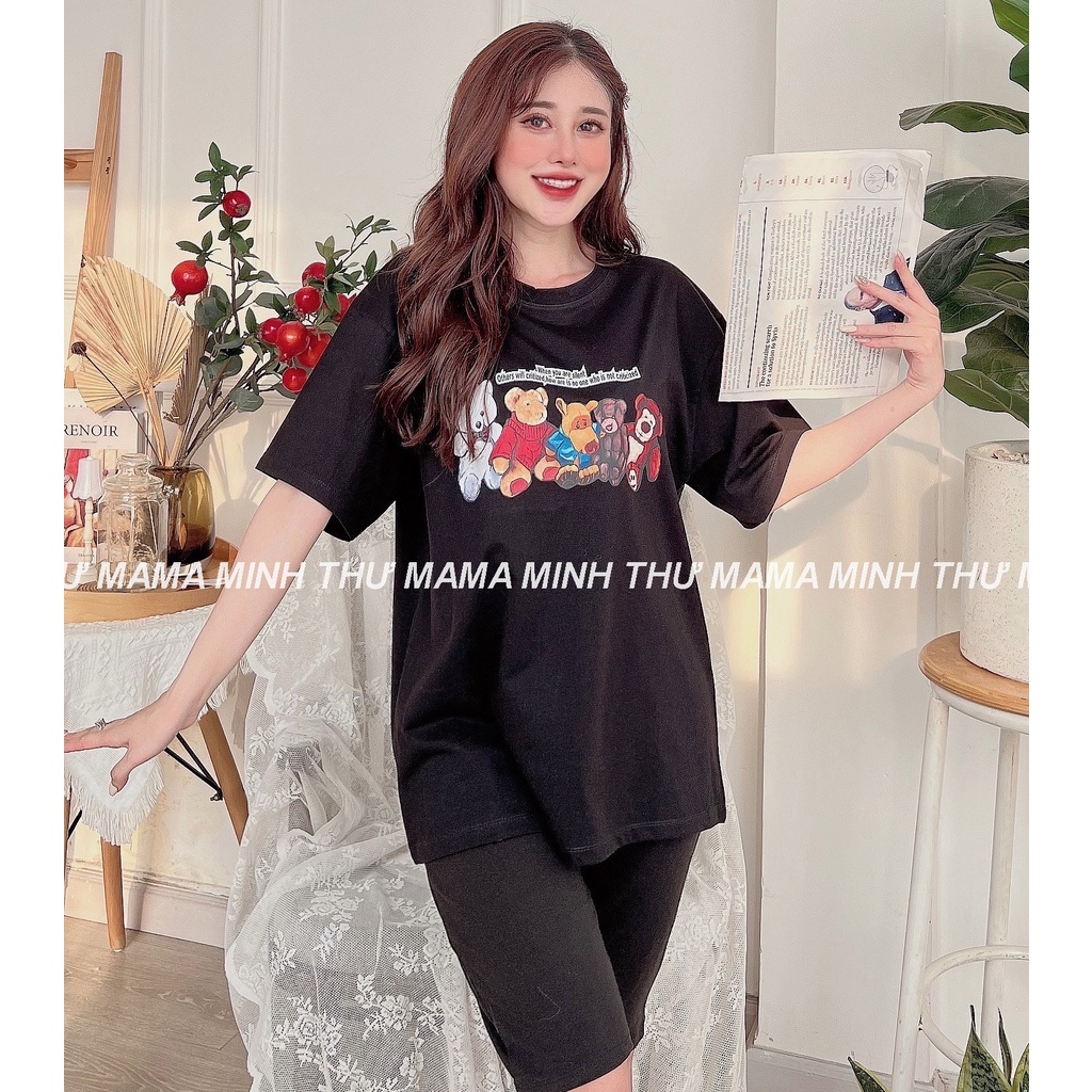 Bộ bầu mặc nhà - chất liệu cotton - kiểu mới thời trang ( bộ lửng ép 5 Gấu Nhỏ )