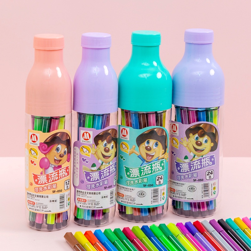 Bộ bút màu lông nước 12 màu hộp hình chim, hình lọ dễ thương, bút màu cho bé