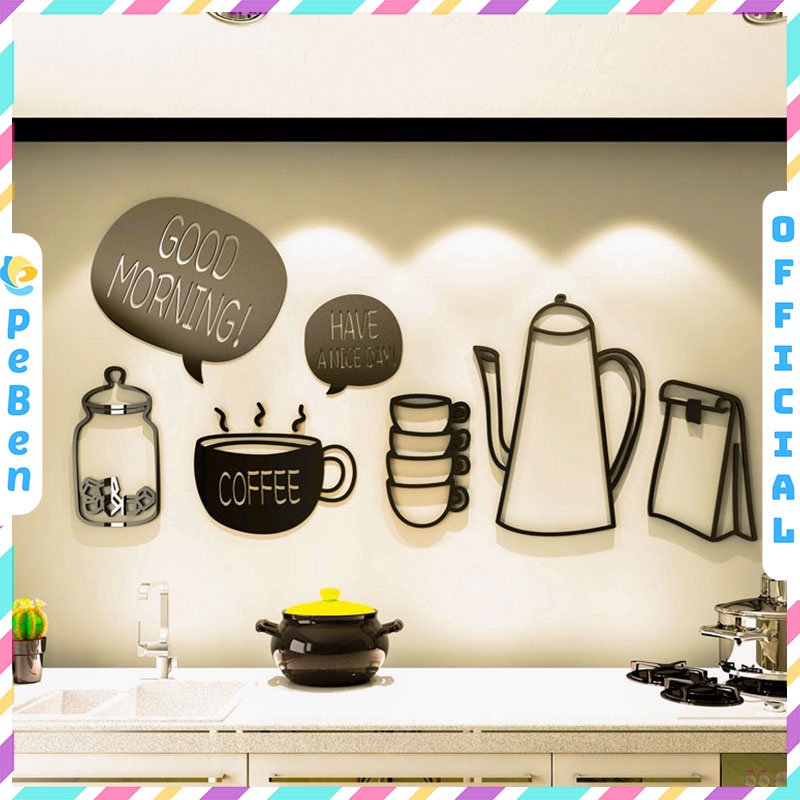 Tranh dán tường mica 3d decor khổ lớn phong cách hiện đại trang trí nhà bếp, quán ăn, quán cafe, trà chanh, trà sữa