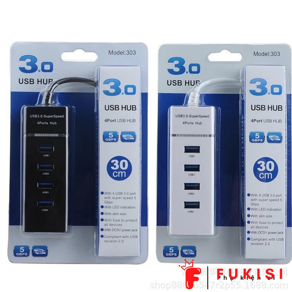 [HUB USB 3.0) Bộ chia USB từ 1 thành 4 cổng có đèn LED - Fukisi