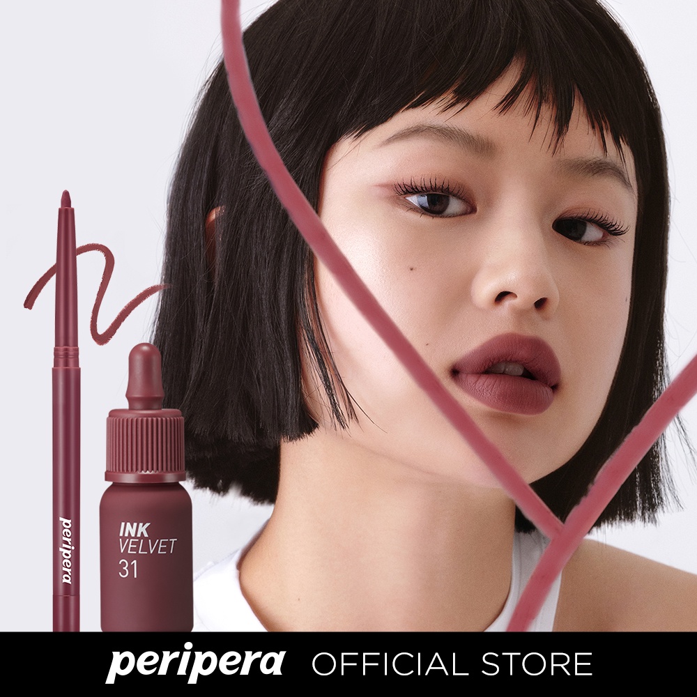 Set son môi Peripera Ink Velvet + chì kẻ viền môi 4g/ 0.3g