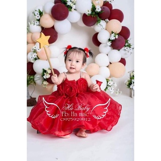 Đầm voan 3 hoa đỏ cao cấp