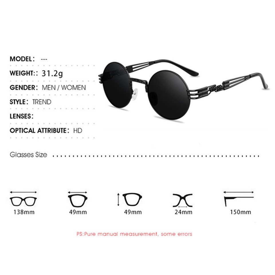 Kính mát tròn phân cực gọng kim loại phong cách vintage cho nam nữ