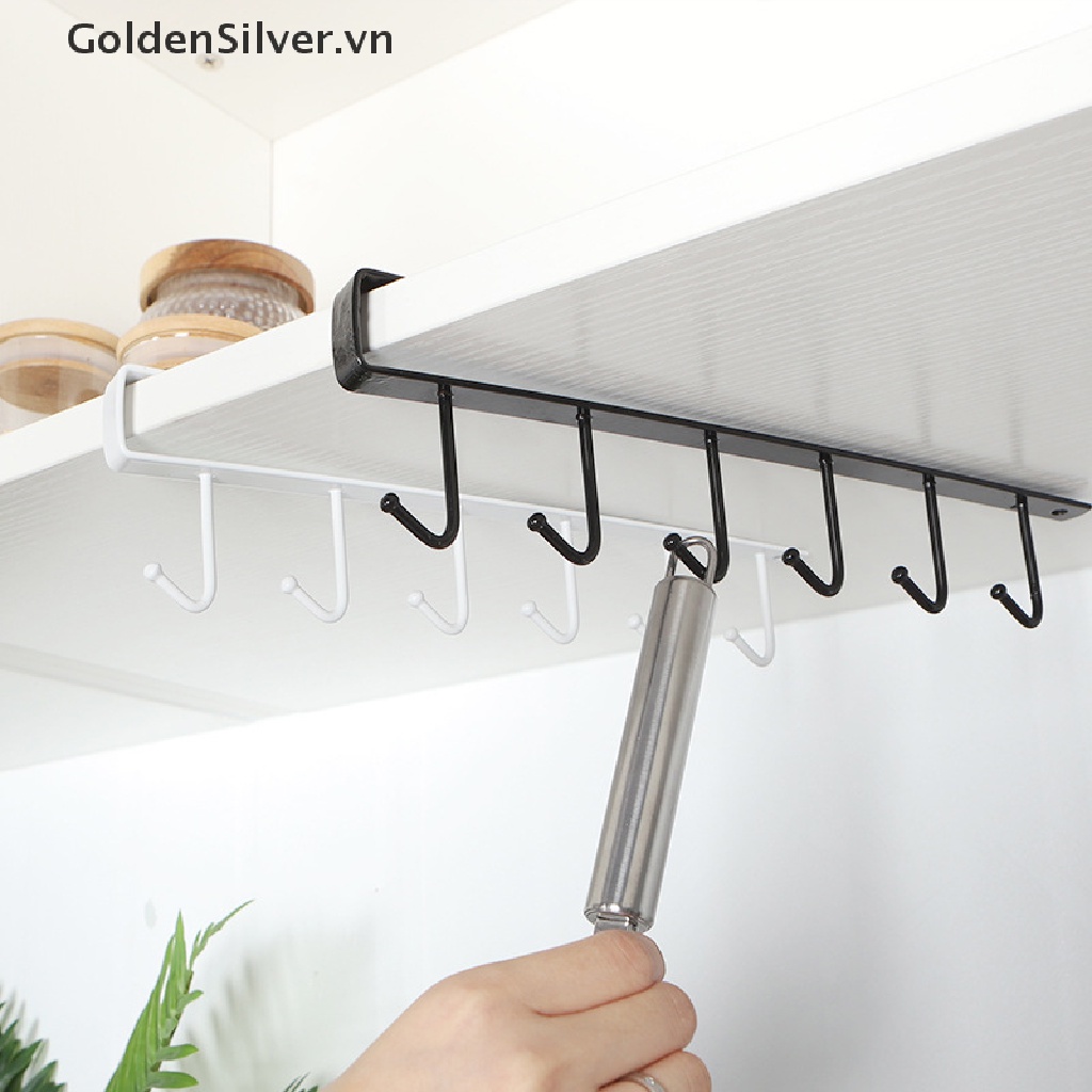 Móc Treo Đồ 6 Móc Màu Vàng Bạc Sắp Xếp Gọn Gàng Cho Nhà Bếp