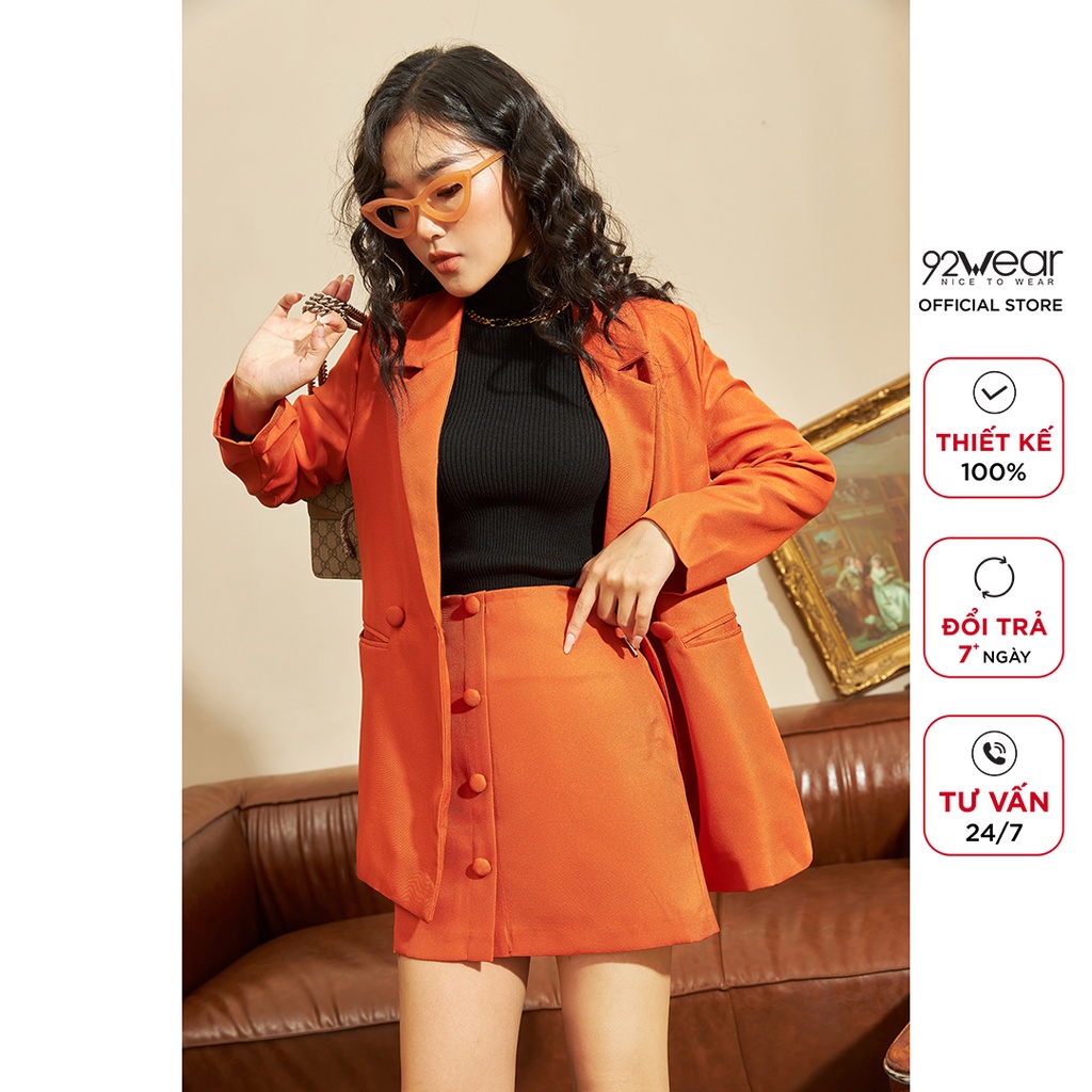 Áo blazer nữ dài tay 2 khuy 92WEAR, thiết kế thanh lịch, trẻ trung VBW1138