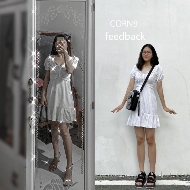 ĐẦM VÁY TRẮNG DÂY NƠ NGỰC CHÂN BÈO