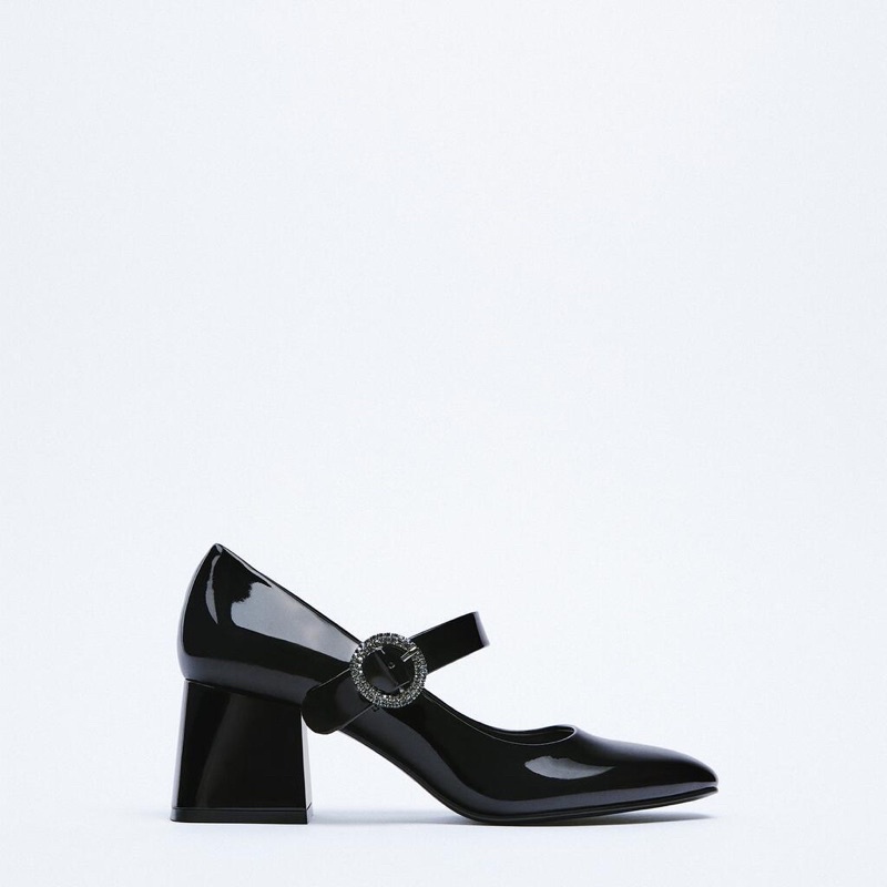 Giày mary jane gót trụ, quai cài đính đá, hàng xuất khẩu