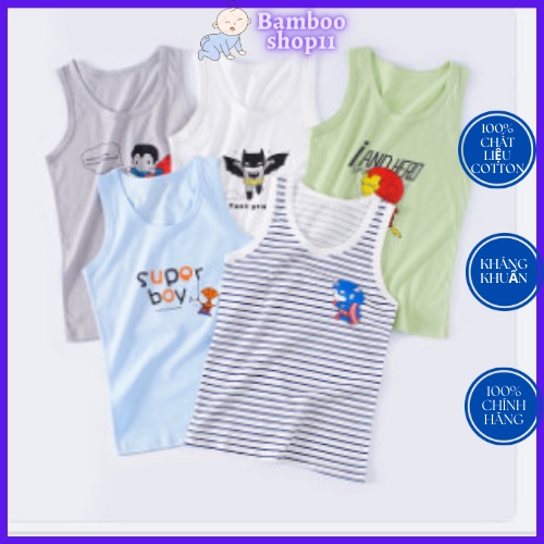 Áo ba lỗ bé trai  chất cotton. Aó  ba lỗ in hình siêu nhân thoáng khí cho bé