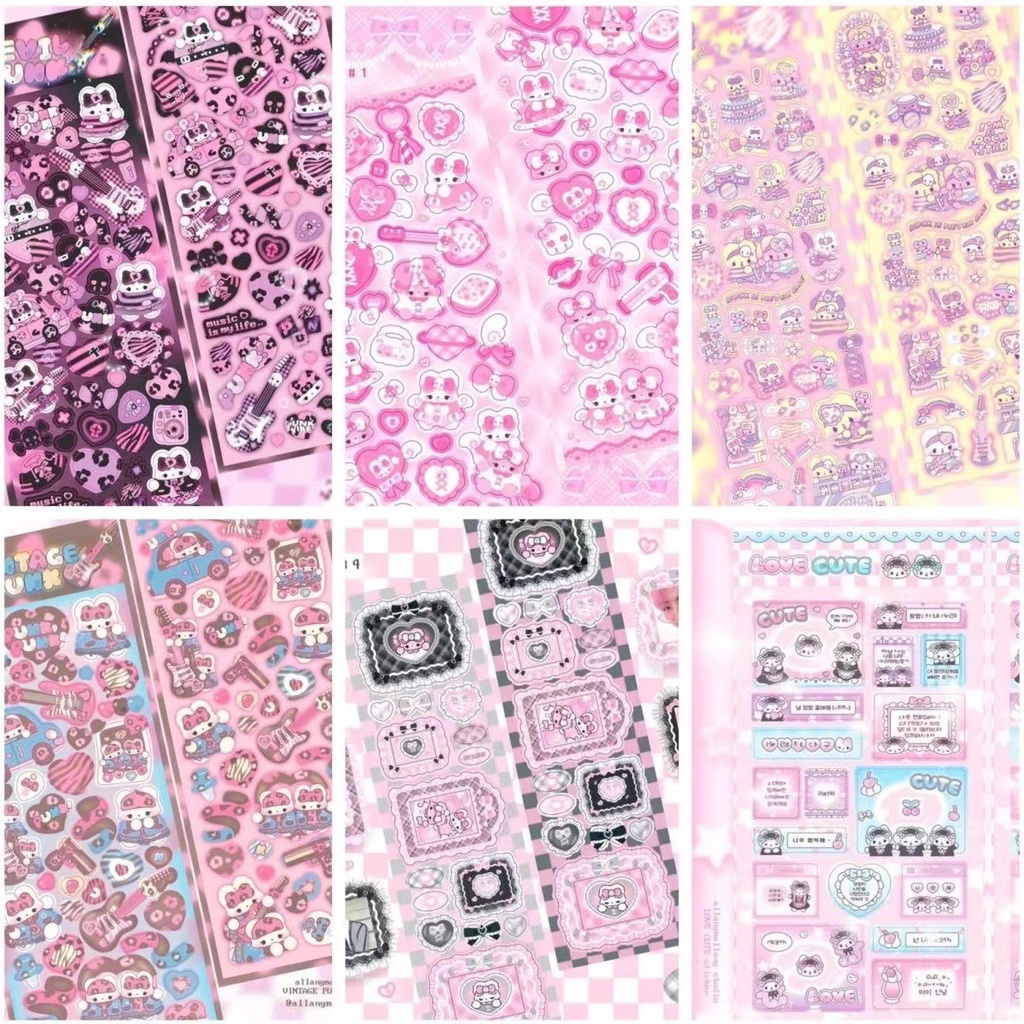 Peach 1Pcs South Korean cartoon glitter rabbit stickers Journal Scrapbook Decor Sticker