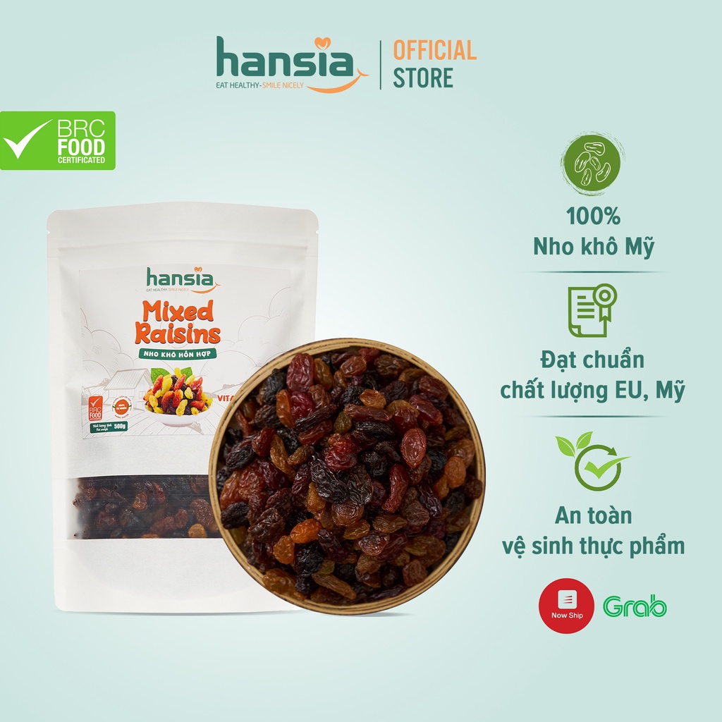 Nho Khô Hỗn Hợp Organic HANSIA Vị Tự Nhiên, Không Chất Bảo Quản, Chứa Nhiều Vitamin A Và Các Chất Dinh Dưỡng 250g - 500g