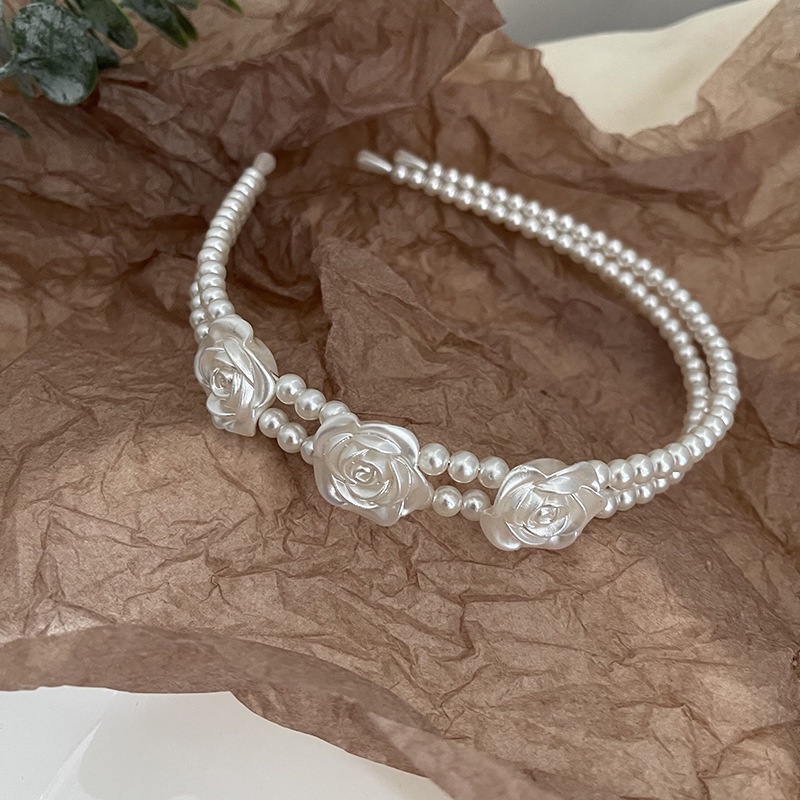 Băng đô cài tóc thiết kế hoa hồng đính hạt ngọc trai nhân tạo phong cách Hàn Quốc thời trang