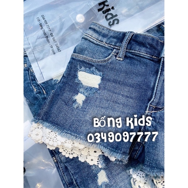 Quần Short Jean Bé Gái Mix Ren HaM