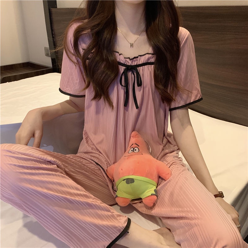 Bộ Đồ Ngủ Ngắn Tay Cổ Vuông Dễ Thương Thời Trang Mùa Hè Cho Bạn Gái