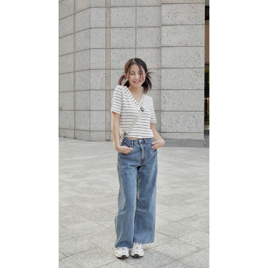 Quần jean nữ ống suông rộng cắt gấu LOLLIE STUDIO QB266
