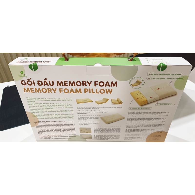 GỐi sơ sinh LULLABY memory foam ( cao su non ) chống bẹp đầu [ TẶNG 1 VỎ GỐI ]