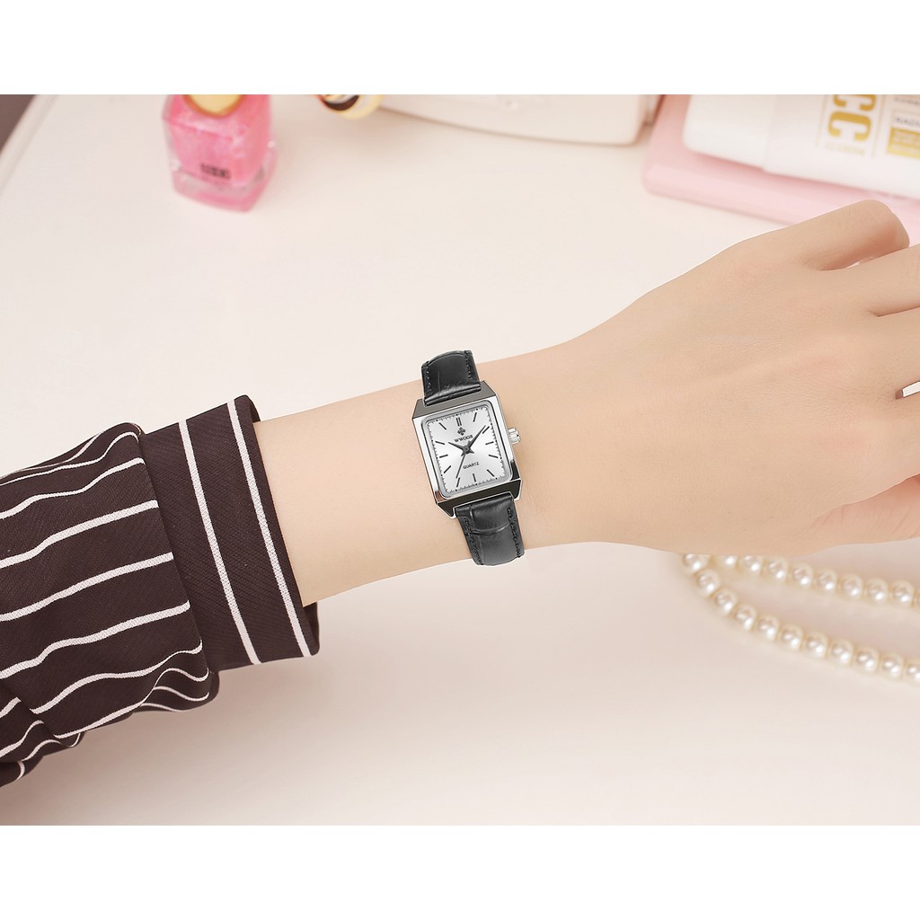 Đồng Hồ Nữ Chống Thấm Nước WWOOR Mặt Vuông Màu Trắng Bằng Thép Không Gỉ Thời Trang