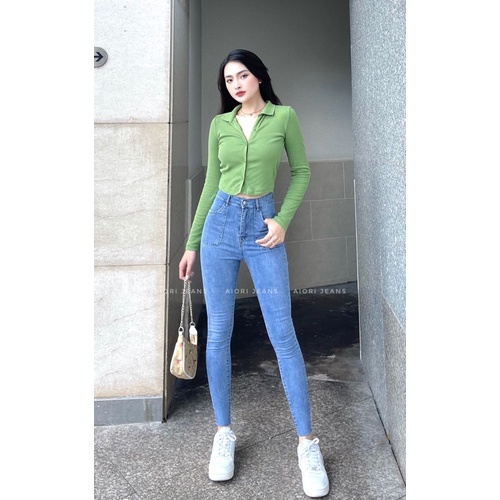Quần Jean Nữ Aiori Lưng Cao Skinny Jeans Quần Bò Nữ Cạp Cao Dáng Ôm Dài Túi Kiểu Thời Trang_Mã D0636