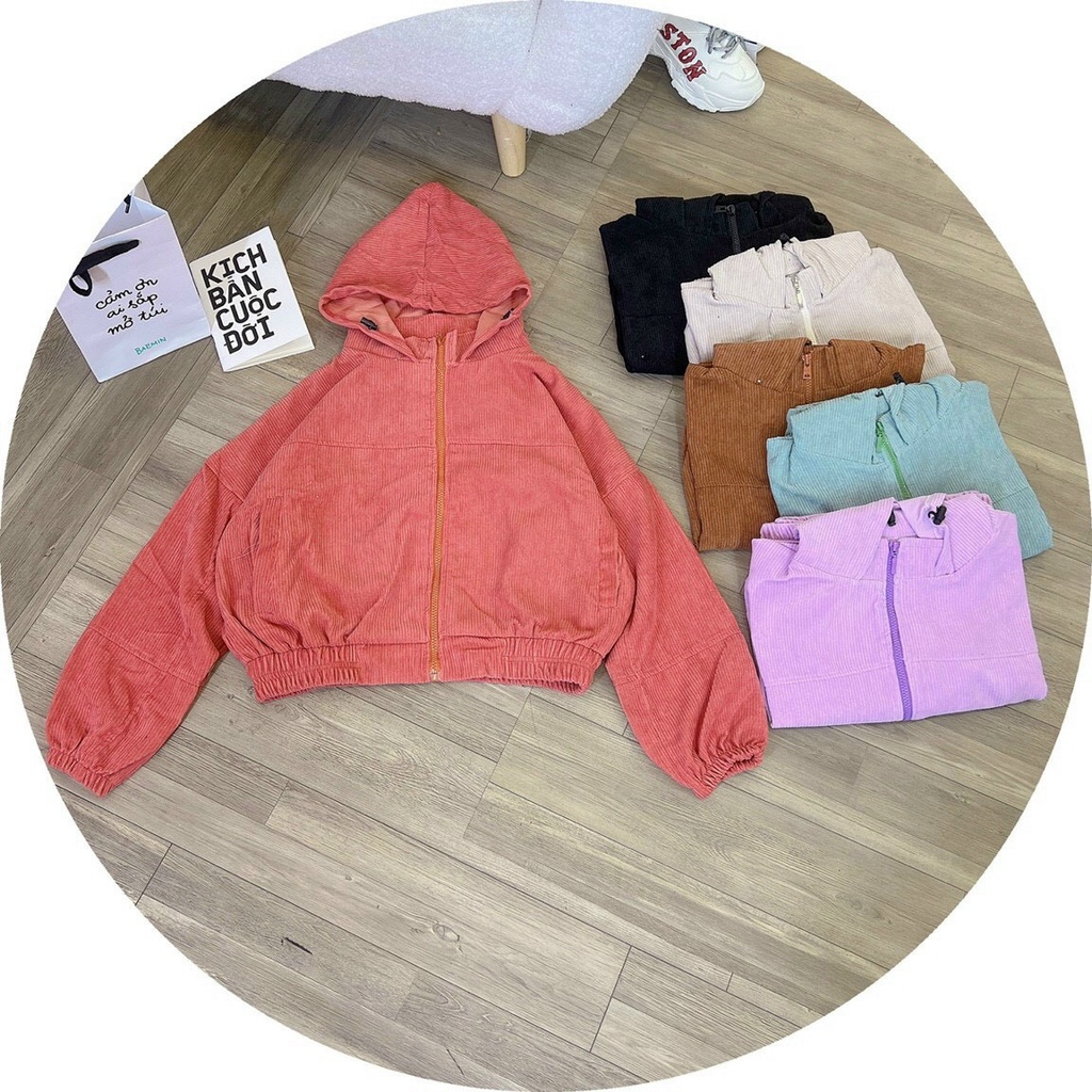 Áo Khoác Lửng áo khoác Croptop Nữ Nhung Gân Tăm Hàng Form Rộng