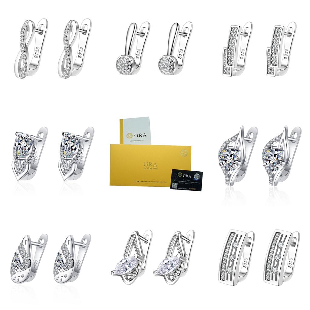 Khuyên Tai Mạ Bạc S925 Đính Đá Kim Cương Trắng 18K Sang Trọng