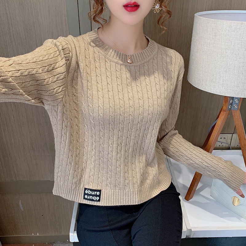 Áo Sweater Dệt Kim Tay Dài Cổ Tròn Dáng Rộng Thời Trang Thu Đông Cho Nữ