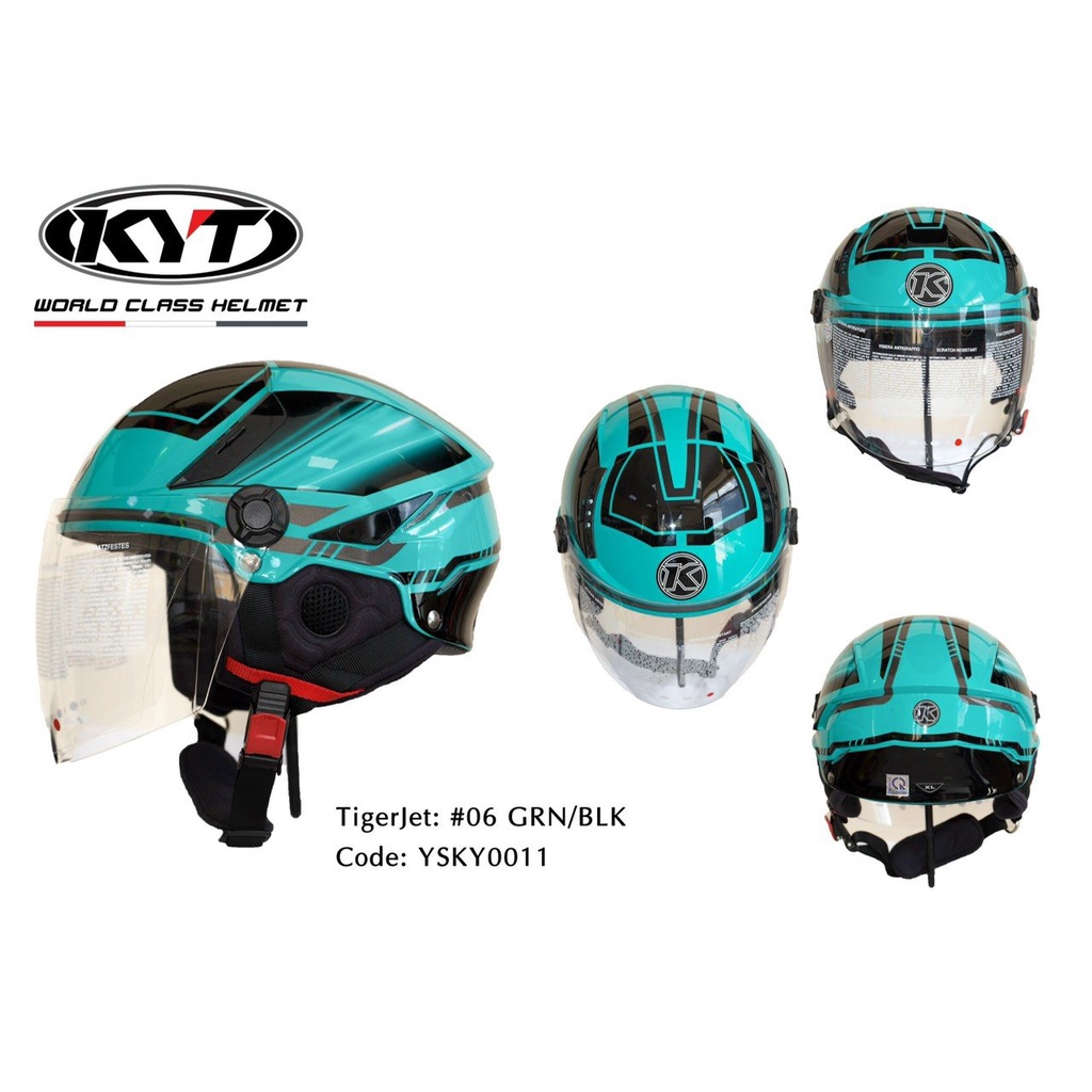 Nón bảo hiểm 3/4 cao cấp KYT Tiger Jet tem 06 xanh/đen