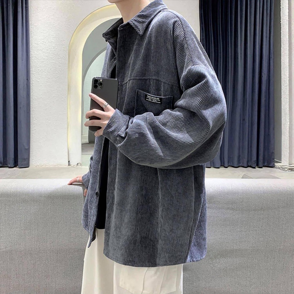 Áo sơmi nhung gân/Áo sơmi khoác ngoài form rộng Nam nữ unisex JEJUL