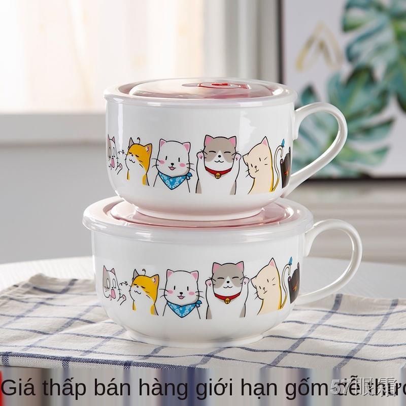 Tô mì ăn liền bằng sứ có nắp Hộp giữ nhiệt tươi Hộp cơm bento Hộp cơm vi sóng Hộp bảo quản tủ lạnh Hộp đựng đồ gia dụng