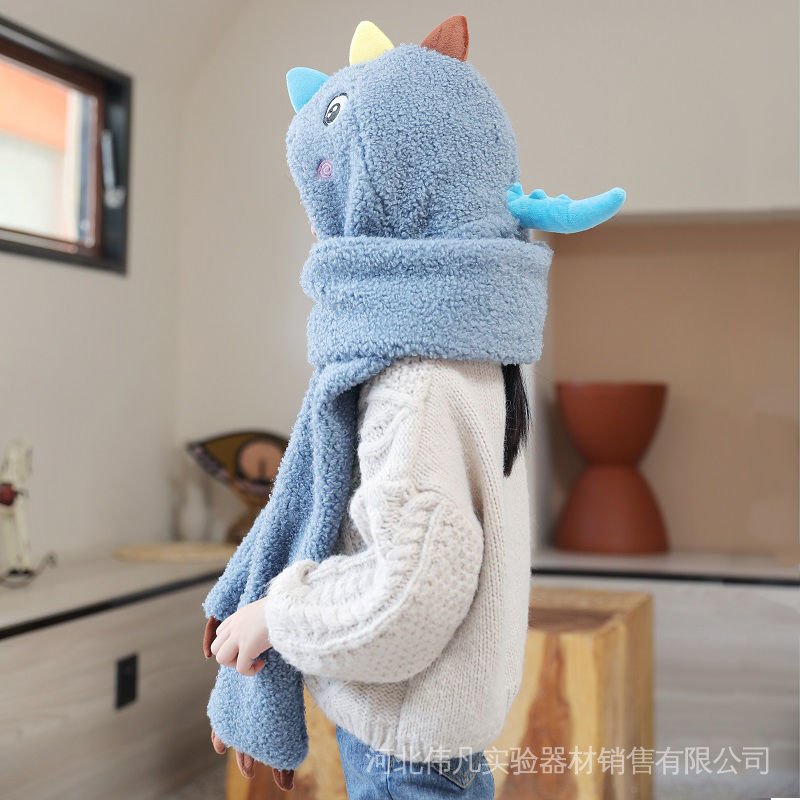 Bộ Nón + Găng Tay + Khăn Choàng Họa Tiết Khủng Long Hoạt Hình Cho Bé