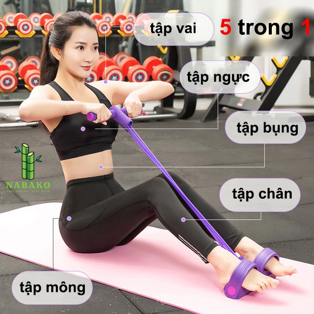 Dây Tập Gym Đa Năng Ngũ Sắc Đàn Hồi Tập Thể Dục 5 nhóm cơ Mông, Bụng, Vai, Ngực, Chân 4 dây