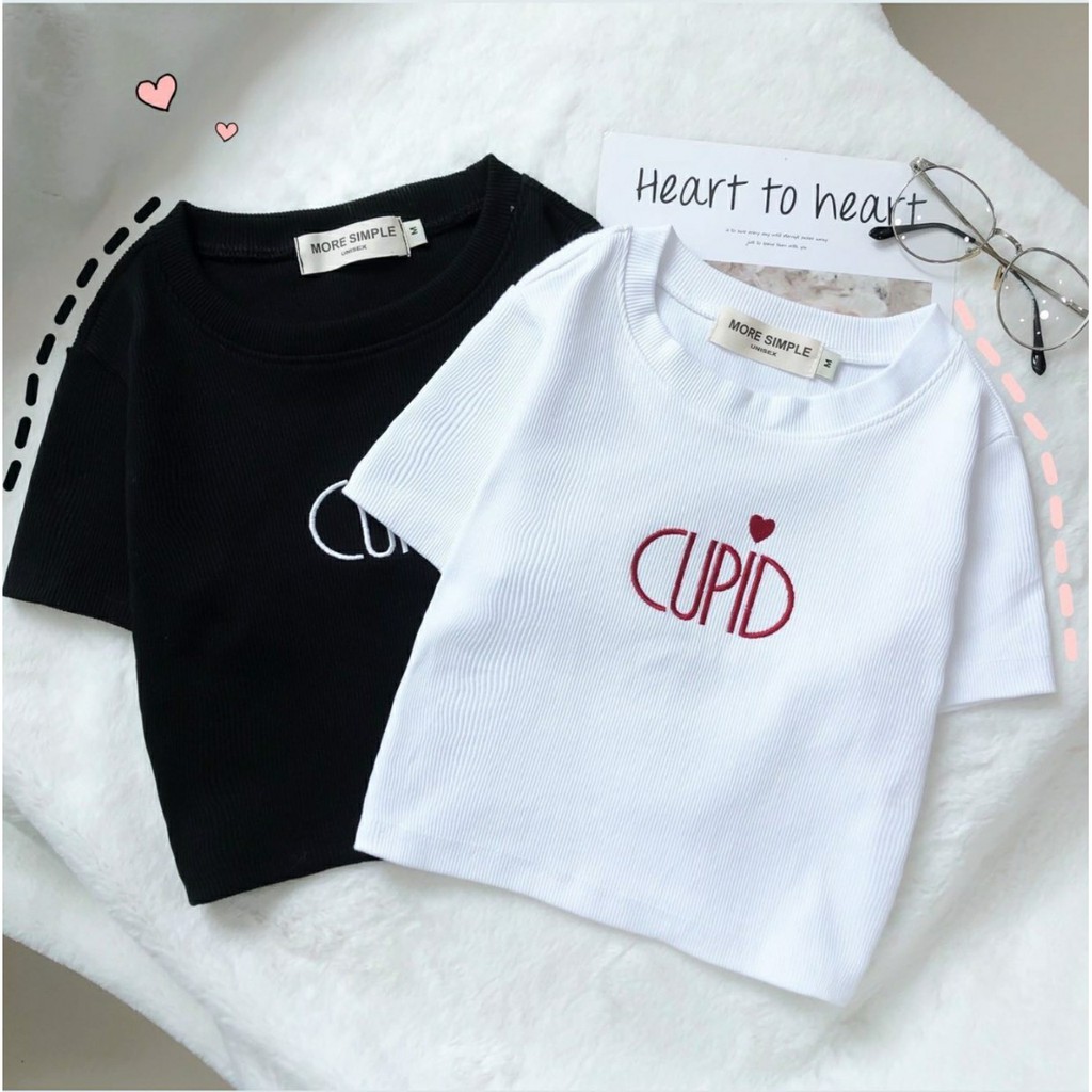 Áo Croptop Nữ Thêu CUPID Tay Ngắn Form Ôm Ulzzang | BigBuy360 - bigbuy360.vn