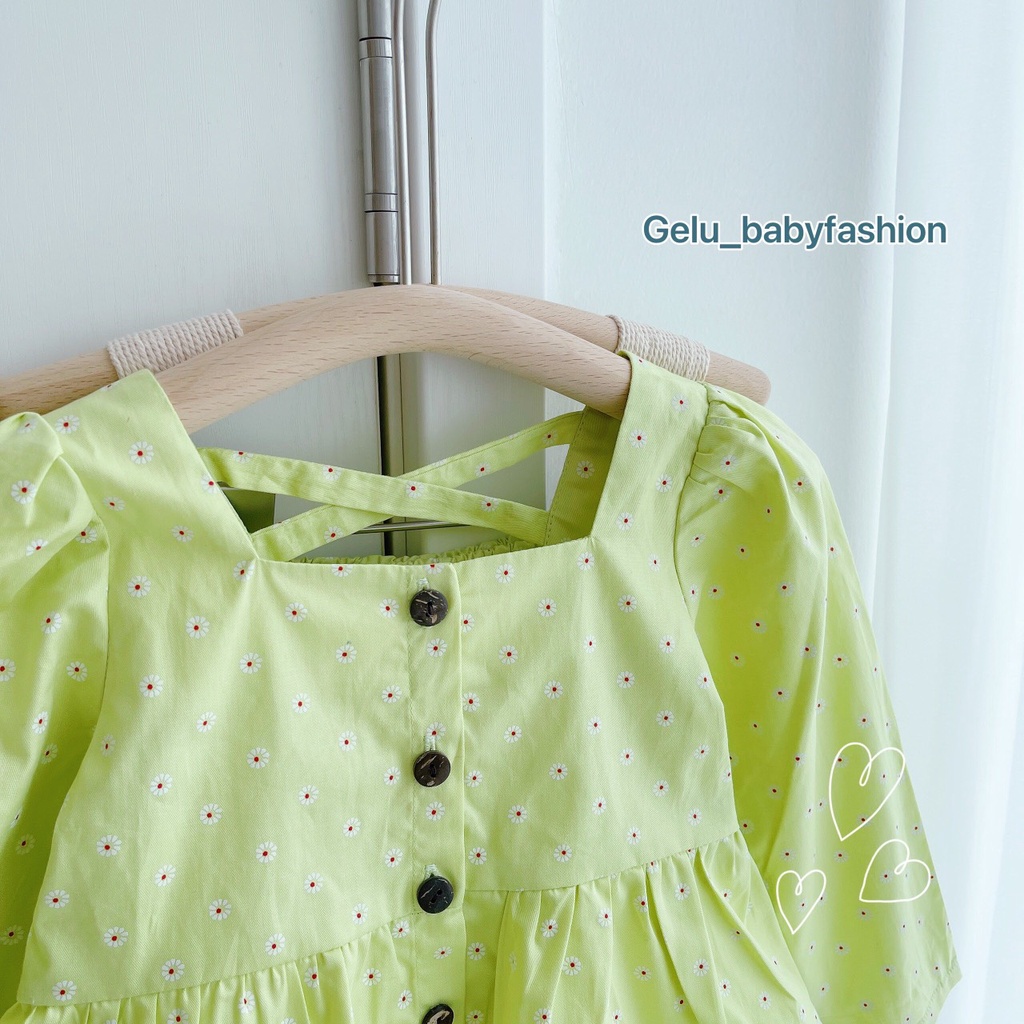 Bộ đồ quần áo hoa nhí cổ vuông cho bé gái  mùa hè GELU KIDS Chất liệu thô cotton mềm, thoáng, thấm hút mồ hôi
