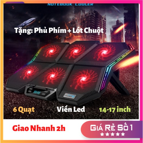 Đế Tản Nhiệt Laptop 6 Quạt Cực Mát, Viền Led 7 Màu Chuẩn Gaming