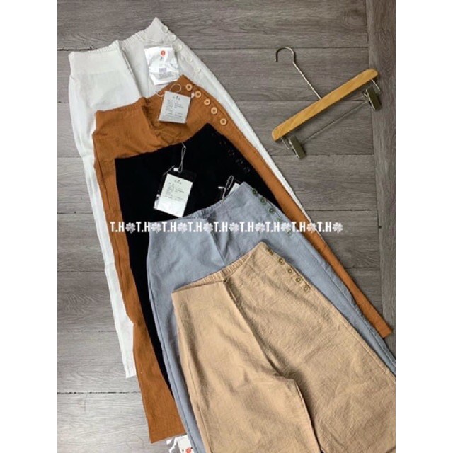 Quần đũi nữ ống rộng lưng cao đẹp 5 khuy sườn chun sau chất đũi siêu mát phong cách Hàn Quốc Q147
