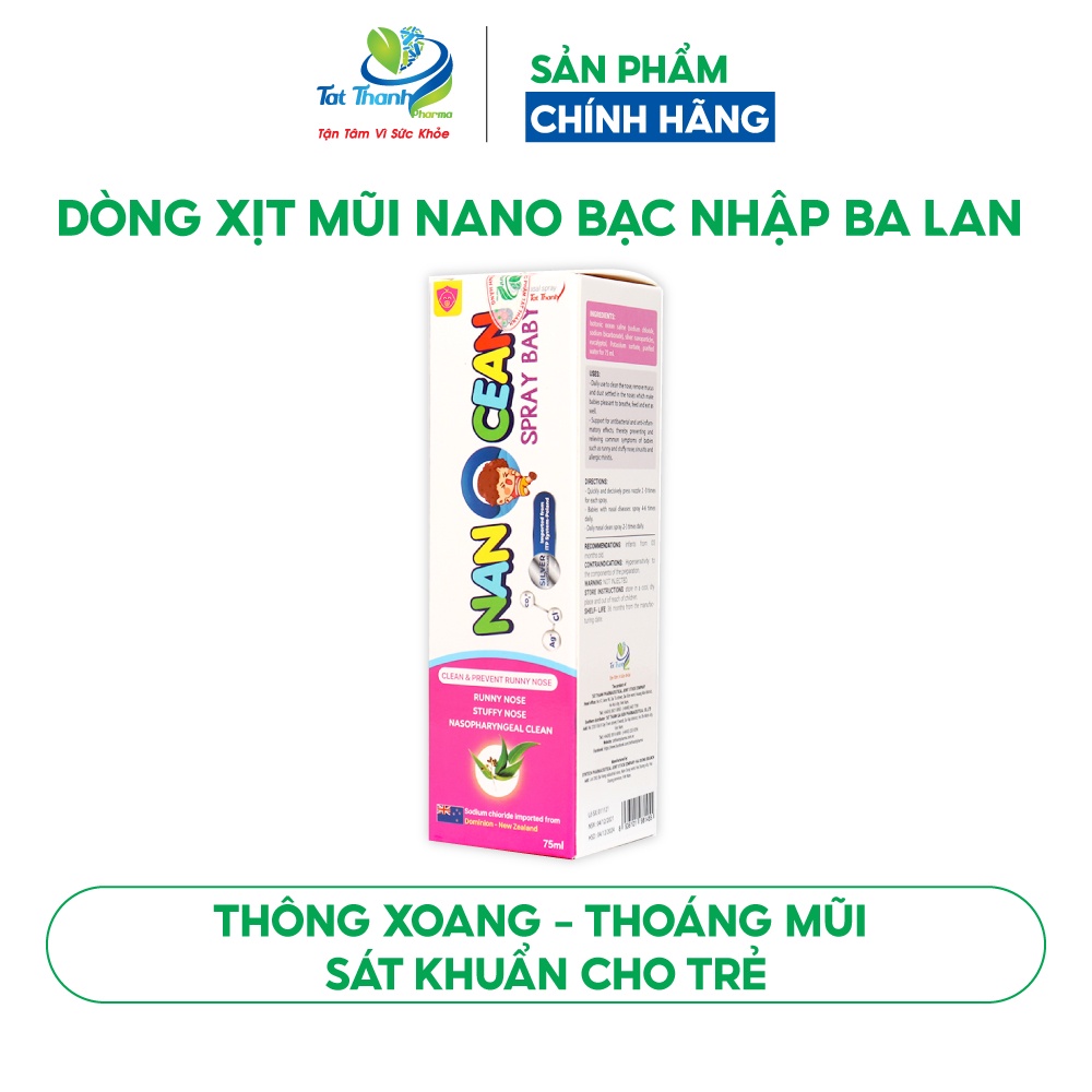 Dung dịch xịt mũi Nano Cean Spray Baby Tất Thành Pharma vệ sinh mũi cho trẻ em 75ml