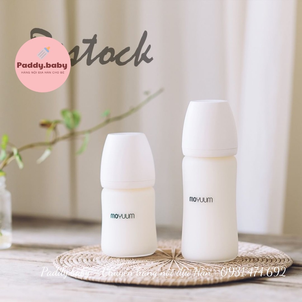 Bình sữa Moyuum thủy tinh trắng silicon Hàn Quốc 150ml - 240ml cho bé - Made in Korea