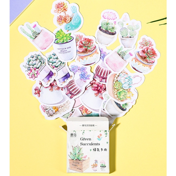 Sticker chủ đề Cây Xương Rồng - Hộp 45 miếng dán trang trí sổ tay Bullet Journal - M260