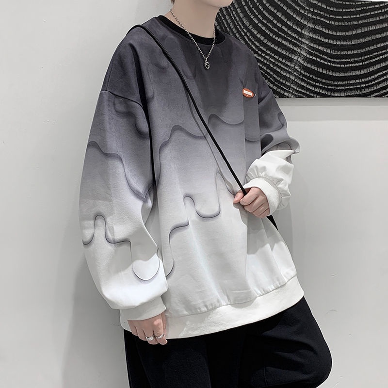 Áo Thun Nam Tay Dài Dáng Rộng Cổ Tròn Màu Gradient Phong Cách Đường Phố Hip Hop 2021