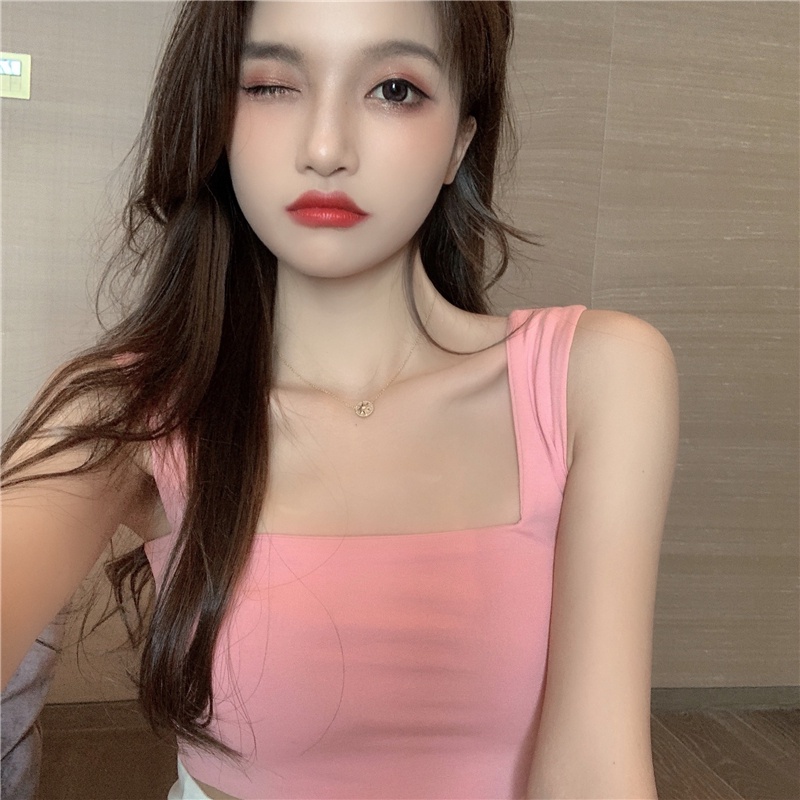 Áo croptop QKOOLE cổ vuông ôm dáng màu trơn phong cách Hàn Quốc thời trang dành cho nữ