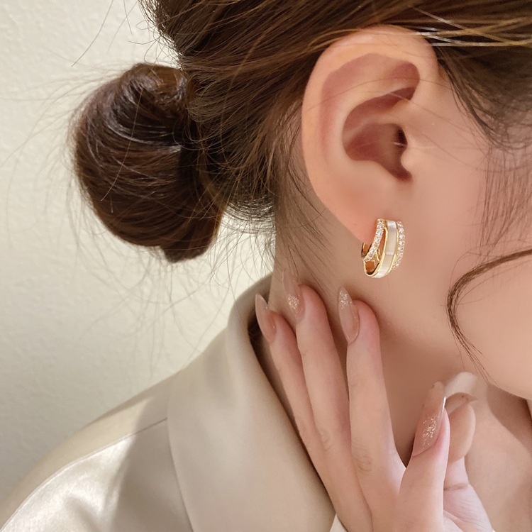 1 Đôi Bông Tai Mạ Bạc 925 Đính Đá Opal Hình Học Dành Cho Nữ
