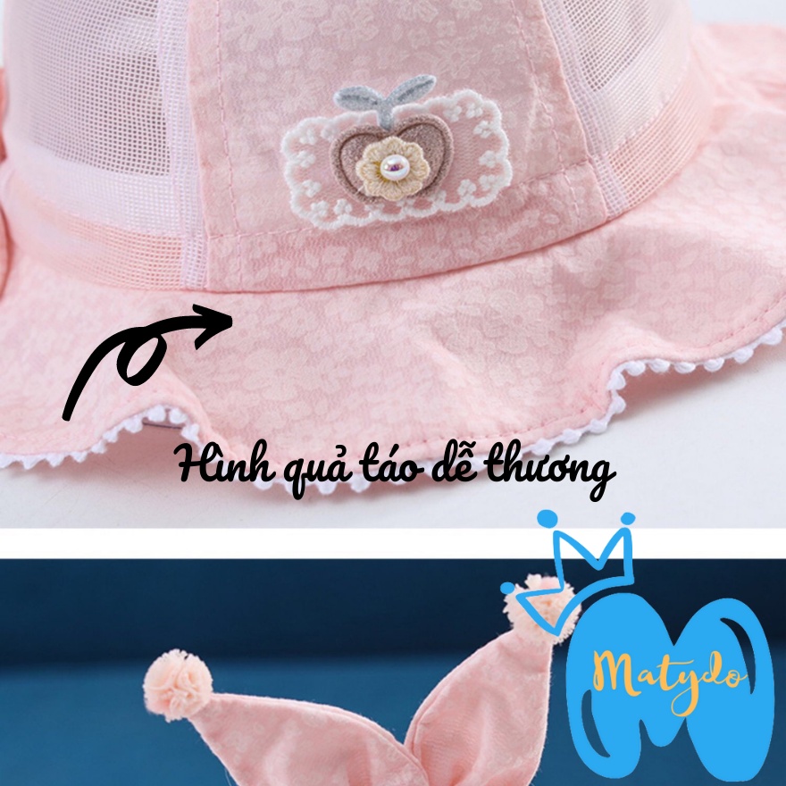 Mũ cho bé gái bé trai mũ nón vành tròn hình táo lưới có dây rút điều chỉnh phụ kiện trẻ em từ 0-2 tuổi