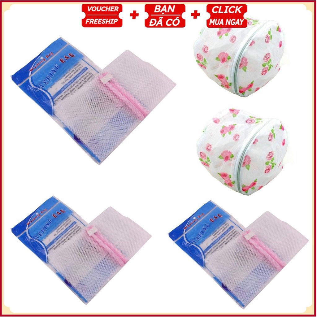 Bộ 2 Bóng Giặt Đồ Lót Và 3 Lưới Giặt Quần Áo ( Mỗi Size 1 Chiếc)