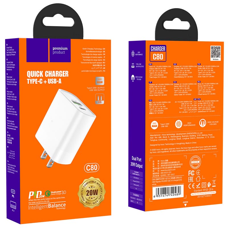 Củ Sạc Nhanh 20W C80 Chính Hãng NAHU Tích Hợp Cổng USB Và Type-C Bảo Hành Lỗi 1 Đổi 1