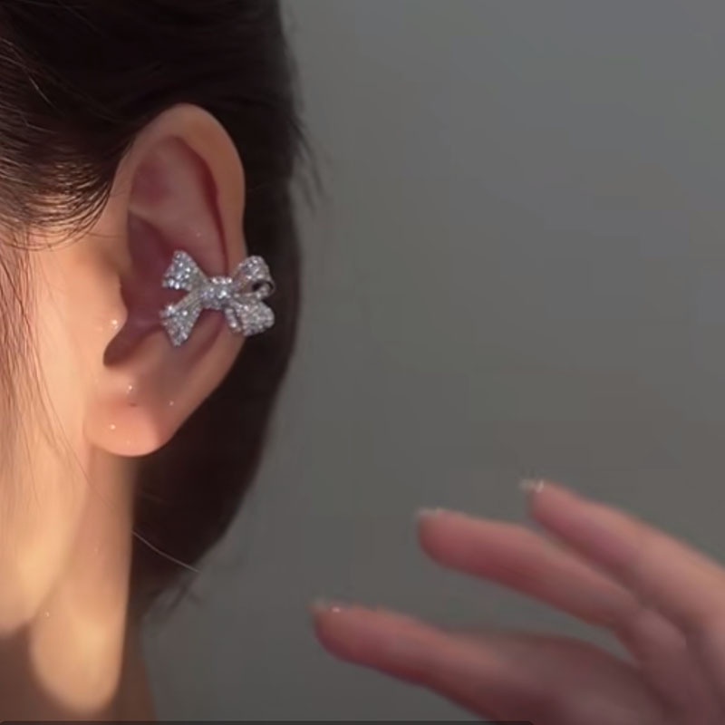 Khuyên Kẹp Vành Tai Đơn Giản Hình Nơ Đính Đá Phong Cách Mới