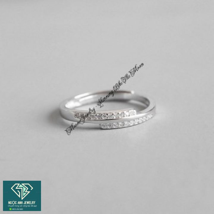 Nhẫn bạc nữ,thiết kế hàng đá cách điệu tinh tế,xinh xắn-Bạc Ngọc Anh