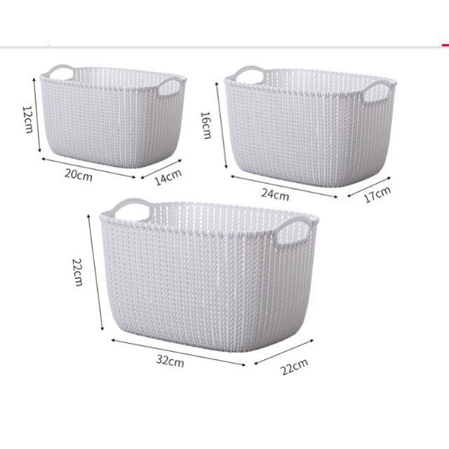 Rổ nhựa giả đan mây có quai cầm đủ kích cơ phong cách Hàn quốc