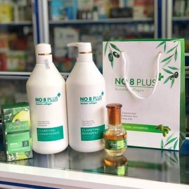 Bộ Dầu Gội Xả No8 Plus Keratin Collagen Phục Hồi Tóc,Kích Thích Mọc Tóc, Suôn Mềm Mượt Tóc 1000ml X 2