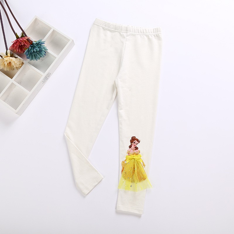 Quần Legging Cotton Màu Trắng In Hình Công Chúa Bạch Tuyết Belle Sophia Aisha Thời Trang Xuân Thu Cho Bé Gái