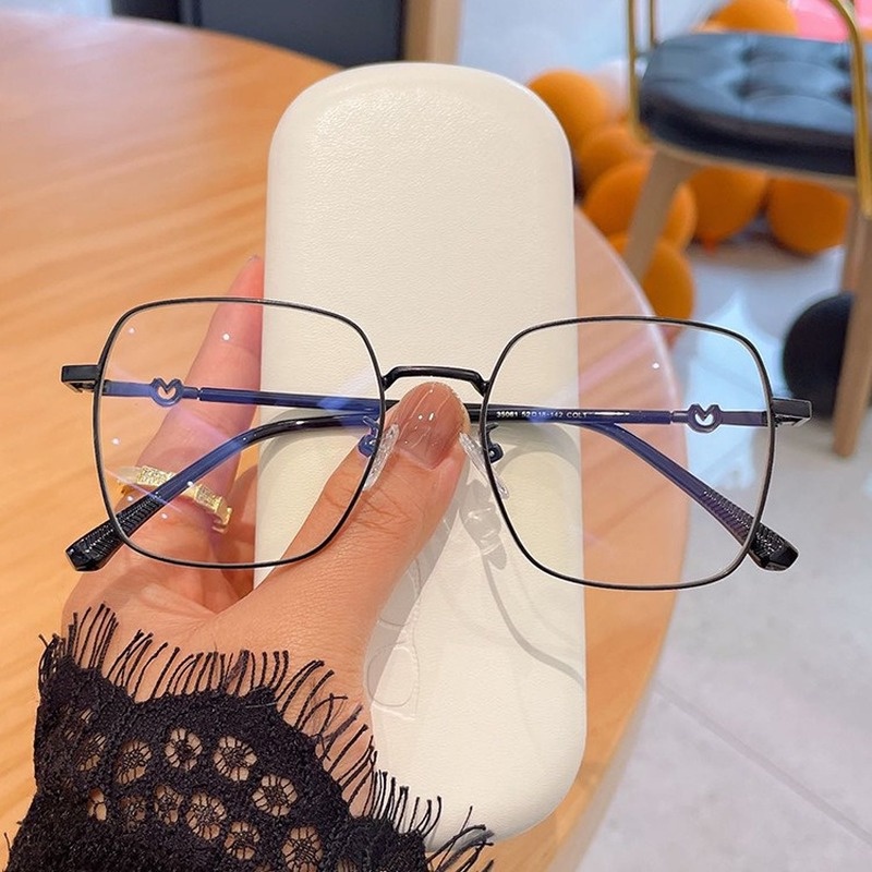 Mắt Kính Gọng Kim Loại Tròng Vuông Chống Ánh Sáng Xanh Thời Trang Hàn Quốc Cho Nữ