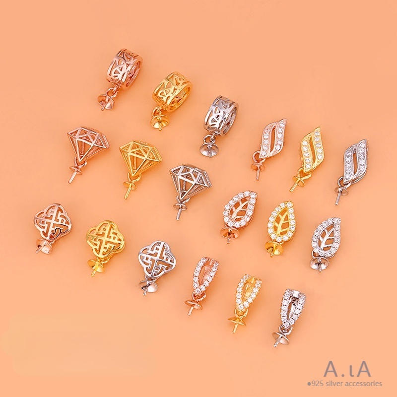 █diy゜ S925 Bạc●Giá Đỡ Mặt Dây Chuyền Bạc S925 Hình Chiếc Lá Đính Đá Zircon DIY