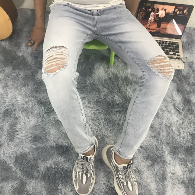 Quần jean nam wash bạc rách xước cá tính ôm body, MS 352 có size đại (28-34) | BigBuy360 - bigbuy360.vn